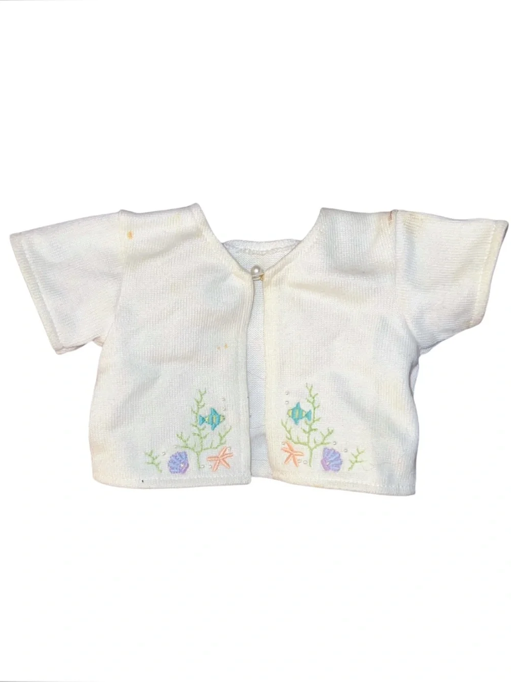 Vintage 2000 American Girl Doll Breezy Day Cardigan White Sweater Sea Shell Fish
